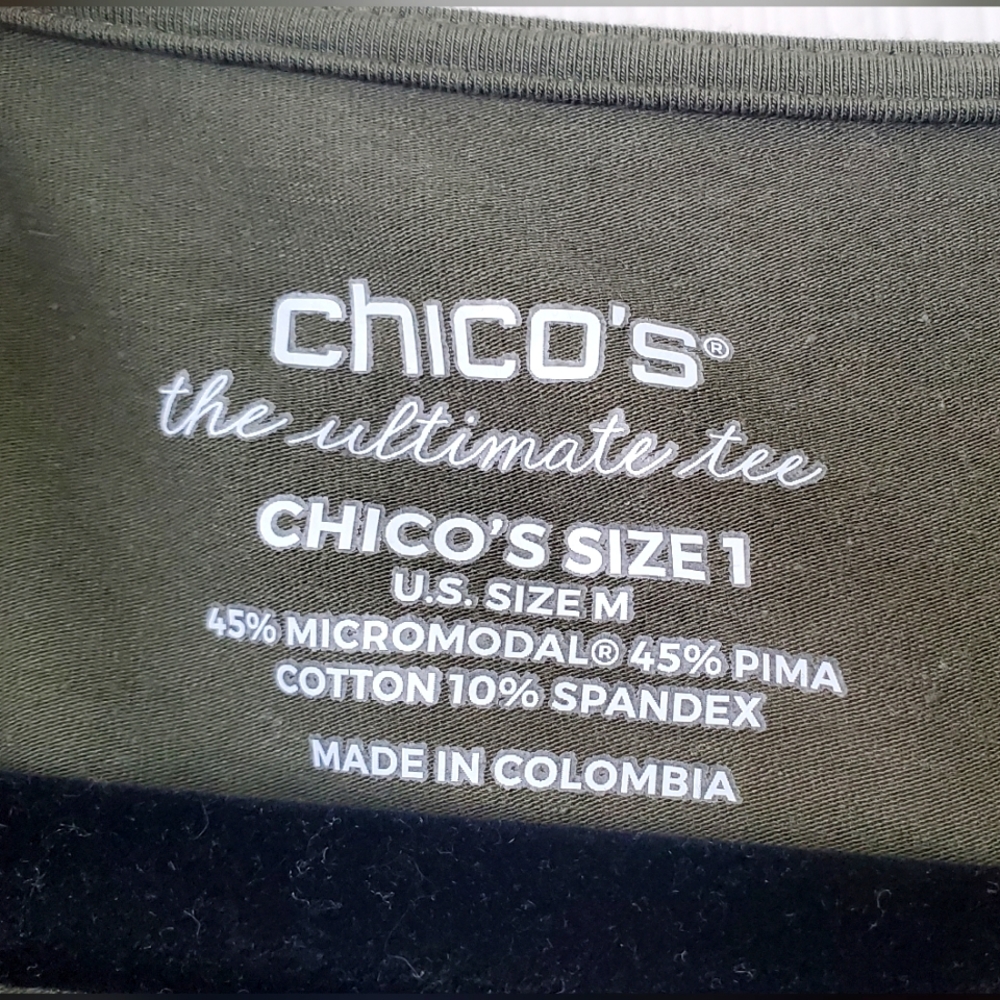 𝅺Chico’s The Ultimate Tee size 1 (M) Army Green - Picture 3 of 3